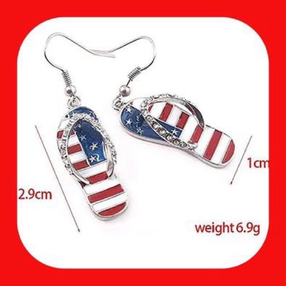 New Super Cute Patriotic Flip Flop 🩴 Rhinestone Earrings - Picture 7 of 8